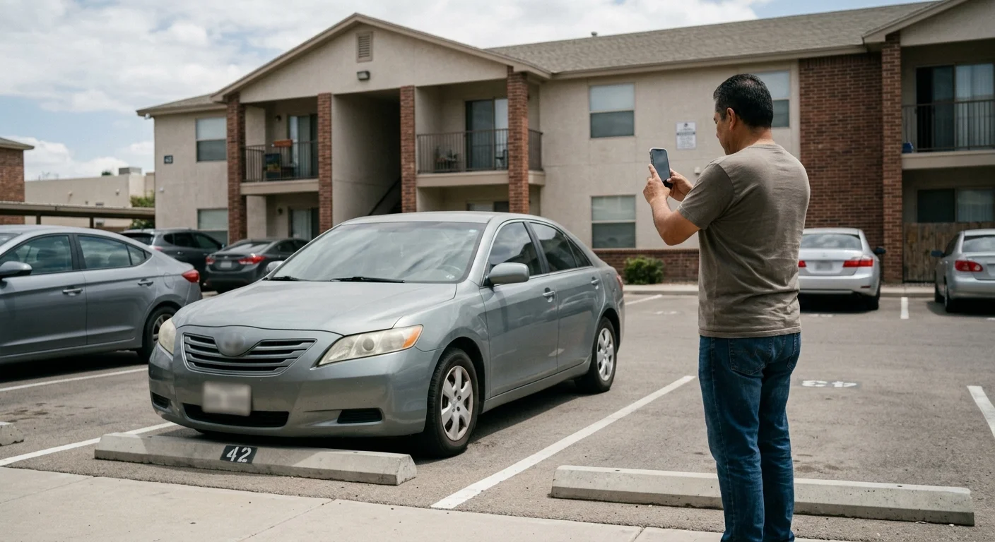 An unfamiliar car occupying an apartment parking space in El Paso