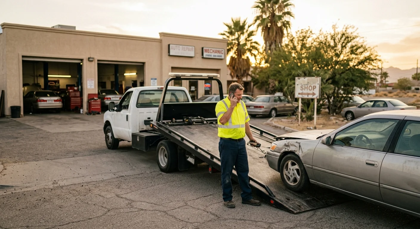 A disabled car on an, owner confirming the destination by phone, El Paso setting